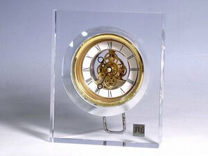 K03150【HOYA CRYSTAL ホヤ クリスタル】Rofty クリスタルガラス 機械式 卓上時計 置時計 スケルトン時計 動作品