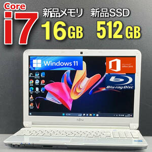 極速★i7★【爆速新品SSD512GB+新品メモリ16GB/Core i7-3.10GHz】Windows11/人気富士通ノートパソコン/Office2019 H&B/Blu-ray/Bluetooth