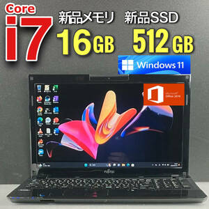 極速★i7★【爆速新品SSD512GB+新品メモリ16GB/Core i7-3.10GHz】Windows11/人気富士通ノートパソコン/Office2019 H&B/Bluetooth/USB3.0