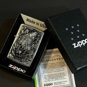 ★USA直輸入 ZIPPO 昇り鯉 立体彫り 蓮 滝登り メタル 貼り ジッポー ライター 喫煙具 bv831