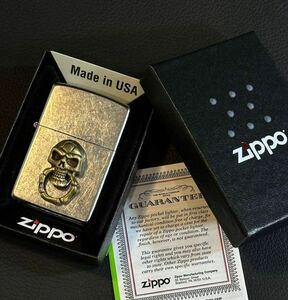 ★USA直輸入 ZIPPO スカル 骸骨 髑髏 ドクロ ジッポー メタル 貼り ライター 喫煙具 bv822