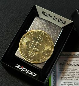 ■新品 ZIPPO ビットコイン 仮想通貨 ゴールド 暗号通貨 メタル貼り ライター ジッポー 喫煙具 bv850