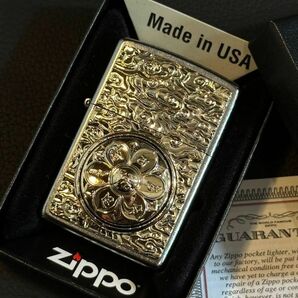 ★USA直輸入 ZIPPO 六字真言 回転式 ゴールド 和柄 金 和彫り チベット 梵字 メタル 貼り ジッポー ライター 喫煙具 bv826の画像1