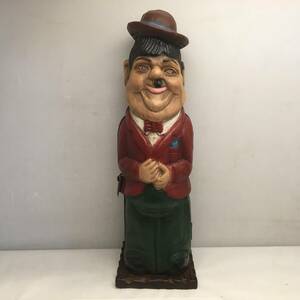 # that time thing Oliver * Hardy wooden wine case height approximately 44.5cm tree sculpture wine bottle storage storage case ornament doll interior Showa Retro 