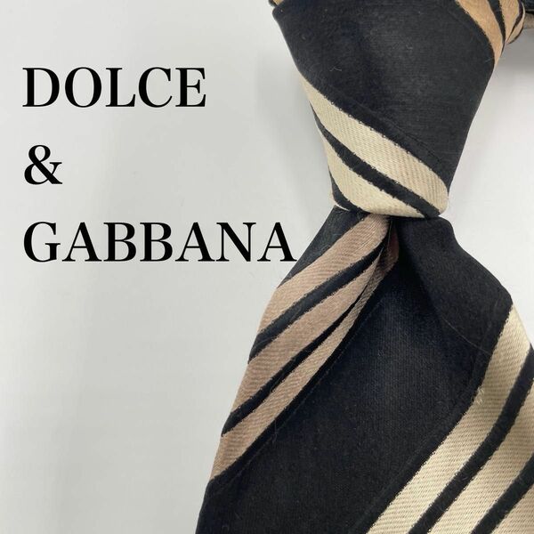 【美品】DOLCE&GABBANA ドルチェアンドガッバーナ　ネクタイ　ストライプ　シルク　絹