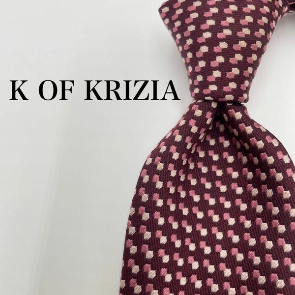 【美品】KofKRIZIA ネクタイ　絹　シルク　総柄　レッド　ホワイト　ピンク