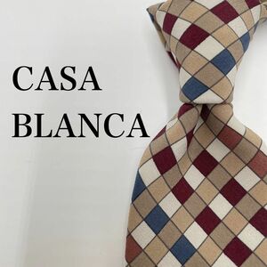 【美品】Casablanca カサブランカ　格子柄　チェック　ベージュ ネクタイ ストライプ柄