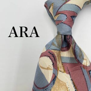 【美品】ARA アラ　ネクタイ 総柄 シルク　絹　レッド　ブルー　ベージュ