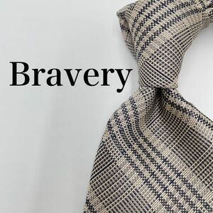 【美品】Bravery ブラバリー　ネクタイ チェック柄　ホワイト　グレー　シルク　絹