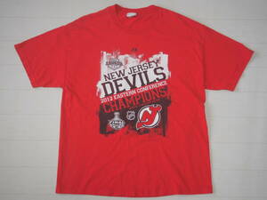 ☆送料無料☆ Majestic マジェスティック USA直輸入 古着 NHL NEW JERSEY DEVILS ニュージャージー・デビルス Tシャツ メンズ XL レッド