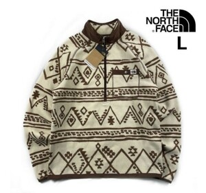 THE NORTH FACE◆PRINTED GORDON LYONS 1/4ZIPフリース US限定 二ット地 茶タグ (L)ベージュ 総柄 日本未発売 厚手 ジップアップジャケット