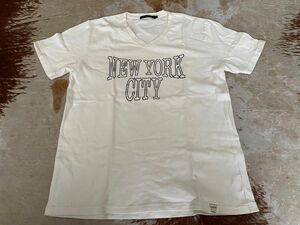 AZUL by moussy 半袖Tシャツ L Vネック 白 プリントNEW YORK CITY オーバーサイズ USED 古着 