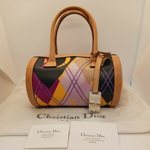 クリスチャン・ディオール(Christian Dior レザー×キャンバス ハンドバッグ マルチカラー　ボストンバッグ