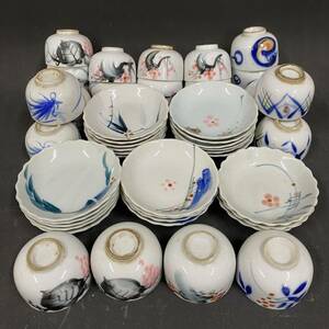 Art hand Auction K2769 Antique hand-painted tableware all together!Old tableware, Japanese tableware, teacup, tea utensils, small plates, pottery, Showa retro, current condition, tableware, Japanese tableware, others