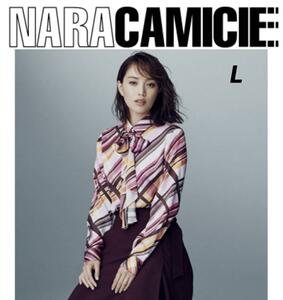 NARACAMICIE ナラカミーチェ　蛯原友里さん着用　バイアスチェックサテンプリントリボン付長袖シャツ　L　ピンク系