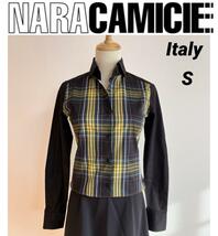 NARACAMICIE ナラカミーチェ　イタリアンチェック　クレリック　長袖シャツ　ブラック　S_画像9