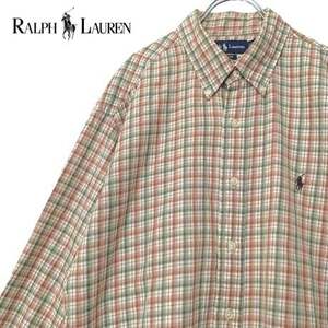 NBK588ね@ RALPH LAUREN 90s オーバーサイズ チェックシャツ 長袖 メンズ XLサイズ