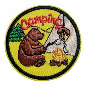 C-41【 アイロンワッペン 】 刺繍ワッペン アップリケ 熊 クマ bear ベアー テント camp キャンプ 焚き火