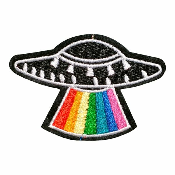 U-9【 アイロンワッペン 】 UFO ユーフォー 未確認飛行物体 虹 レインボー Rainbow【 刺繍ワッペン 】 ワッペン