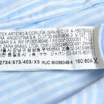 ◇365687 ZARA ザラ バンドカラーVネックシャツ サイズXS 開襟 袖リボン 七分袖 レディース ライトブルー ストライプ_画像7