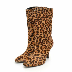 *454592 unused goods ZARA Zara animal print is lako high heel boots size 41/26.5cmkau fur leather lady's beige 