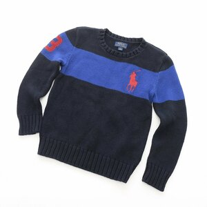 ◆471289 POLO RALPH LAUREN ポロ ラルフローレン セーター #3ビックポニー刺繍コットンニット サイズ120 キッズ 子ども 男の子 ネイビー