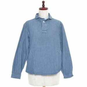 ◇458989 THE SMOCK SHOP ザスモックショップ ブラウス デニム丸襟ハーフボタンシャツ サイズM レディース ブルー