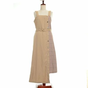 ◇447369 CECIL McBEE セシル マクビー ジャンパースカート クラシックボタンチェック切替ジャンスカ F ビジュー レディース ベージュ