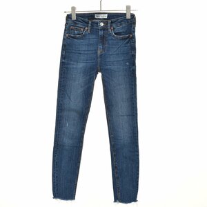 ◇484634 ZARA ザラ デニムパンツ ミッドライズスキニーダメージジーンズ カットオフ サイズ34 レディース インディゴブルー