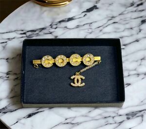 【美品 】ヴィンテージ CHANEL シャネル ブローチ パール 真珠 ダイヤモンド アクセサリー ゴールド レア ブレスレット