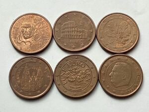 【希少品セール】ユーロコイン 5セント硬貨 フランス イタリア ドイツ スペイン オーストリア ベルギー 各1枚ずつ6枚まとめて