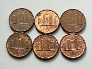 【希少品セール】ユーロコイン イタリア 1セント硬貨 2004年 2005年 2009年 2011年〜2013年 年号違い 各1枚ずつ 6枚まとめて