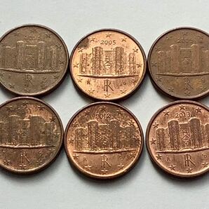 【希少品セール】ユーロコイン イタリア 1セント硬貨 2004年 2005年 2009年 2011年〜2013年 年号違い 各1枚ずつ 6枚まとめての画像1