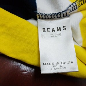 ★Used「BEAMS ビームス 半袖 Tシャツ メンズSサイズ」綿100% ボーダーシャツ イエロー×ネイビー×ホワイトの画像8