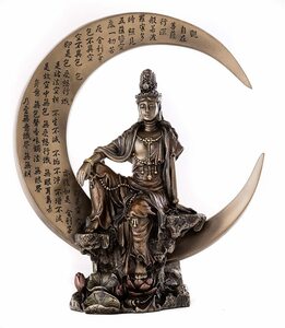 セール！即納 三日月に座った思いやりと慈悲の水月観音像 半跏思惟像-ブロンズ風彫像仏教女神 輸入品