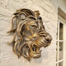 ライオンの頭部彫像ゴールド樹脂製豪華な壁装飾インテリア彫刻珍しい発見玄関 ウォール壁装飾輸入品_画像5