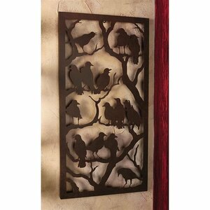 ワタリガラスの夜の壁彫刻 木にとまるカラス壁掛けアート金属製彫像鳥類工芸装飾壁オーナメント玄関輸入品