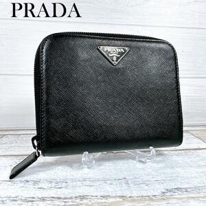 PRADA プラダ サフィアーノ 二つ折り財布 ラウンドファスナー M605A 三角プレート ロゴ ラウンドジップ NERO ブラック 黒