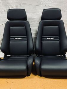 33.34.レカロ RECARO 2脚セット モジュラーLX-M 黒フェイクレザー張り替え 張替え 張替 ブラックシングルステッチ 両側 左側ダイヤル