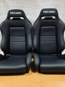 40.41.レカロ RECARO 2脚セット SR-3 黒フェイクレザー張り替え 張替え 張替 ブラックシングルステッチ 両側ダイヤル