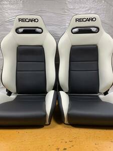 1.2.レカロ RECARO 2脚セットSR-3 黒×白フェイクレザー張り替え 張替え 張替 ホワイトシングルステッチ 両側ダイヤル