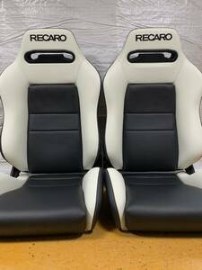 21.22.レカロ RECARO 2脚セット SR-3 黒×白フェイクレザー張り替え 張替え 張替 ホワイトシングルステッチ 片側ダイヤル