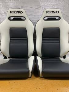 29.30.レカロ RECARO 2脚セット SR-3 黒×白フェイクレザー張り替え 張替え 張替 ホワイトシングルステッチ 両側ダイヤル