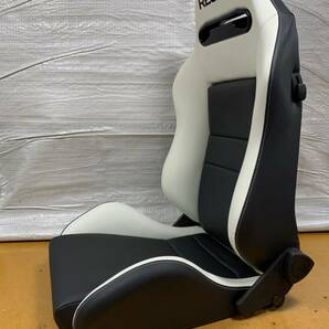 50.51.レカロ RECARO 2脚セット SR-3 黒×白フェイクレザー張り替え 張替え 張替 ホワイトシングルステッチ 片側ダイヤルの画像3