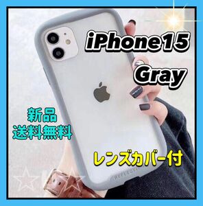 iPhone15 ケース シンプル グレー クリア 韓国 カバー iFace型 アイフェイス型 軽量