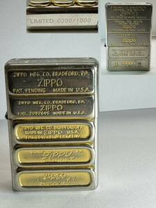 ZIPPO ジッポー ライター 歴代ボトムプレート 両面メタル貼り　2009年製　LIMITED 0200/1000 I/09 ジャンク　(60s)