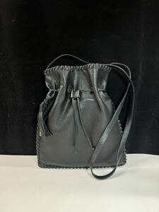 美品　YVES SAINT LAURENT イヴサンローラン　巾着 ショルダーバッグ 斜め掛け レザー鞄 ブラック　(80s)