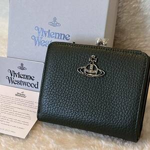 定番人気モデル♪新色◆がま口 ニつ折り財布 ヴィヴィアンウエストウッド グリーン 濃緑 Vivienne Westwood 伊製 上質レザー ショッパー付