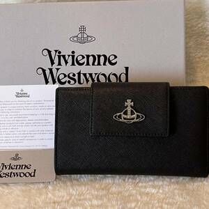 【新品未使用】人気◆ヴィヴィアンウエストウッド サフィアーノ 黒 VivienneWestwood ブラック オーブ 二つ折り財布 長財布 New MD Wallet