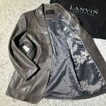 最高級！希少/Lサイズ◎LANVIN ランバン レザー テーラードジャケット レザージャケット ラムレザー 羊革 グレー系 コレクションライン_画像1